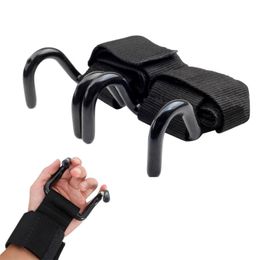 1 Pair Black Gym Gloves Fitness Weight Lifting Gloves Adjustable Strong Steel Hook Grips Straps Strength Training Gym Gloves Q0108