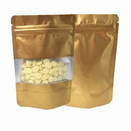 50pcs/Lot Gold Gift Stand-up Pouches Food Packaging Bag Flower Tea Sealed Ziplock Snack Split Aluminum Foil with Window