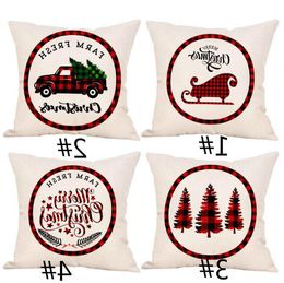 Christmas Pillowcase Truck Xmas Tree Holding Pillow Cover Linen Cartoon Cushion Covers Embroidered Pillow Cases Decoratio