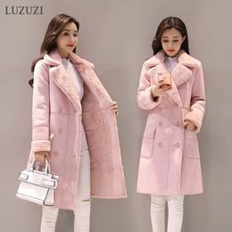 LUZUZI Suede Fur Women's Winter Jacket Fashion Thick Faux Sheepskin Long Coat Female Autumn Overcoat Solid Warm Trench Coats
