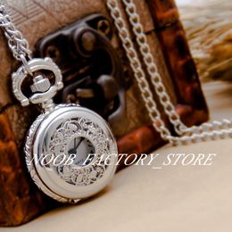 New Quartz Vintage Small White Steel Colour Leaf Flower Flip Pocket Necklace Sweater Chain Student Pocket Watch Fashion Watch Copper Colour