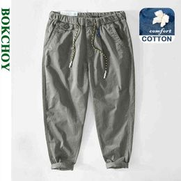 2021 Spring Summer New Men Casual Pants Cotton Made Drawstring Thin Casual Cargo Trousers GA-Z340 H1223