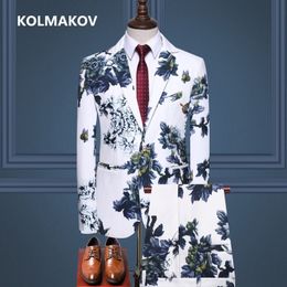 (Jacket + trousers) New style wedding Flower color suit men,blazer men, high quality business suits,men's Dress suits 201105