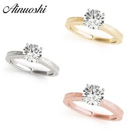 AINUOSHI 925 Silver White Gold Yellow Gold Rose Gold Color Round Cut 1ct Solitaire Bridal Lovely Rings Engagement Silver Rings Y200106