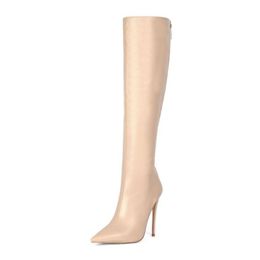 Hot Sale Taoffen 4 Colors High Quality Pointed Toe Over The Knee Boots Zipper Sexy Luxury High Heel Shoes Women Footwear Botas Size 34-45
