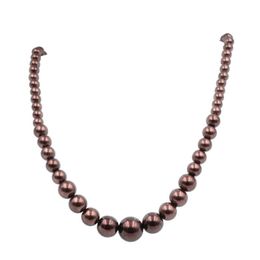 Fashion Round Simulated Pearl Shell Choker Necklace for Women Glass Pearls Shells Beads Chain Pendant Chocolate Jewellery