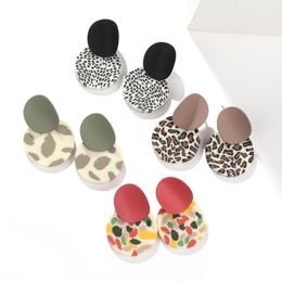 AMORCOME Korea Fashion Geometric Round Colourful Printed Polka Dots Earrings Handmade Polymer Clay Earrings Women Jewellery Gifts1