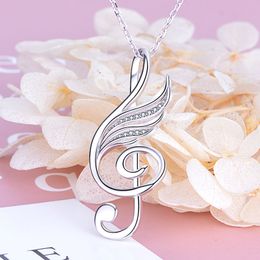 Xiaojing 925 Sterling Silver Love Music Pendant Chain Musical Note Angle Wings Necklace Jewellery for Women Valentine Gift 2020 Q0531