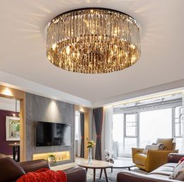Modern crystal chandelier for ceiling luxury round smoky gray cristal lamps bedroom living room decor lighting fixtures with LED