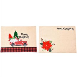 Christmas Table Mat Linen Christmas Flower Place Mat Creative Tableware Mats Holder Christmas Table Decoration For Home 46*34CM WMQ CGY726