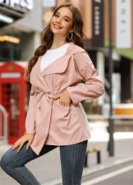 New Arrivals #101901 Trench Coat Women Clothes Casual Solid Hooded Long Sleeve Windbreaker Loose Button Long Rain Coat Tops Jacket