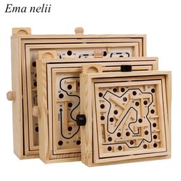 Wooden 3D Magnetic Ball Maze Puzzle Toy Wood Case Box Fun Brain Hand Game Challenge Balance Educational Toys for Children Adult 201218