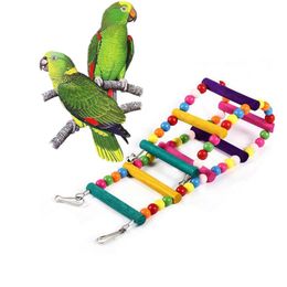 Pet Bird Ladder Toys for Parrot Swings Chew Hanging Bridge Wooden Rainbow Cockatiel Conure Parakeet Macaw Budgie