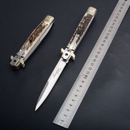 Large ACK 24.2CM Knife Bill DeShivs Leverletto Horizontal D2 Blade Classic Antler Handle Single Action Pocket Folding Knives