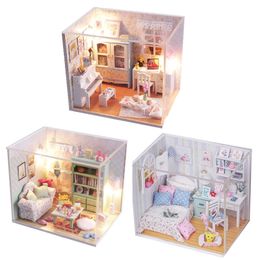 doll house furniture with free dust cover accessories diy dollhouse miniature house toys poppenhuis miniaturen birthday gifts 201217