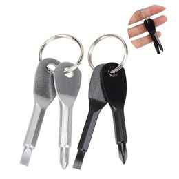 Screwdriver Keychain Portable Pocket Metal Slotted Screwdrivers Key Chain Outdoor Multifunctional Phillips Hand Tools With Keyring 60*16MM