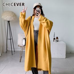 CHICEVER Korean Casual Sweater For Women O Neck Lantern Sleeve Oversize Knitted Female Cardigans 2020 Autumn Winter Clothes New LJ201112