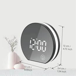 electronic USB alarm clock with LED mirror screen and light digital kids bedside morning wake up clock with thermometer for home 201118