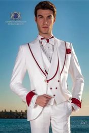 Custom Made Groomsmen Peak Lapel Groom Tuxedos White Men Suits Wedding/Prom/Dinner Best Man Blazer ( Jacket+Pants+Tie+Vest ) K820