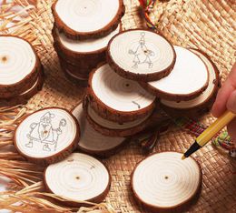 Christmas Ornaments Wood DIY Small Wood Discs Circles Painting Round Pine Slices w/ Hole Jutes Party Supplies 6CM-7 CM SN3515