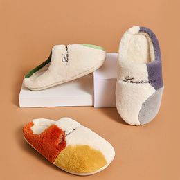 Indoor Home Winter Slippers Embroidery Colourful Non-slip Soft Warm House Slippers Indoor Bedroom Lover Couples Floor Shoes X1020