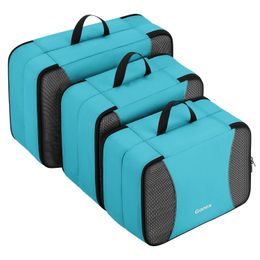 Gonex 3packs Double Layer Travel Packing Cubes, Breathable Mesh Clothing Storage Bag Luggage Suitcase Organiser Set T200710