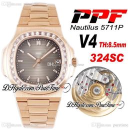 2020 PPF 5711P 324SC 324CS Automatic Mens Watch Square Diamond Bezel Ros Gold Brown Dial Diamond Markers SS Best Edition PTPP Puretime E05c