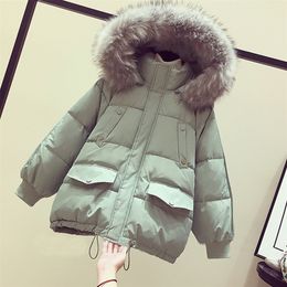 Fashion Bubble Coat Winter Big Fur Collar Oversized Loose Short Jacket Winter Autumn Female Puffer Jacket Parkas Mujer New 201217