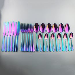304 Cutlery Tableware Black Gold Set 24 Pcs Stainless Steel Cutlery Box Forks Knives Spoons Dinner Set Kitchen Spoon Set 201116