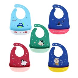 Soft Silicon Waterproof Baby Bib Feeding Stuff Cartoon Animal Newborn Girl Boy Apron Adjustable Eating Infant Toddler Burp Cloth