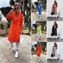 Womens Woollen Blends Coats Fashion Trend Cardigan Button Lapel Coats Designer Winter Female Candy Colours Casual Loose Mid-length Outerwear