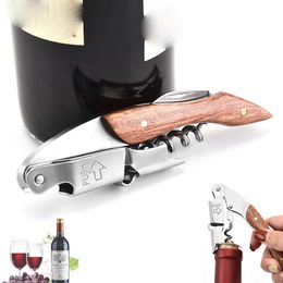Stainless steel wine bottle opener wine kitchen bottle opener multi functional solid wood bottle opener bar bar tool T3I51489