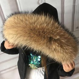 Scarves 100% Large Real Natural Raccoon Fur Collar For Winter Down Parkas Coats Luxury Warm Women Female Jackets1