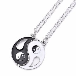 20pcs/10sets Fashion Friendship Necklace Yin yang Pendant BFF Stitching Jewelry Best Friends Couple Necklaces Sets for Women Men Gift