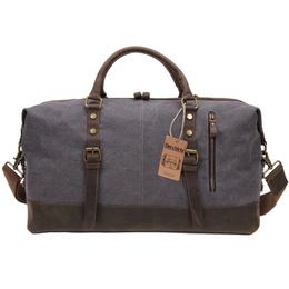 Vintage High Quality Canvas Leather Big Duffle Bag Men Travel Bags Carry on Travel Luggage bags Large Road Weekend Tote Handbag LJ200921