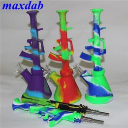 10.6 inch AK47 Portable hookah Silicone Water Pipes for Smoking Dry Herb Unbreakable Water Bong Oil Concentrate wax dab rig