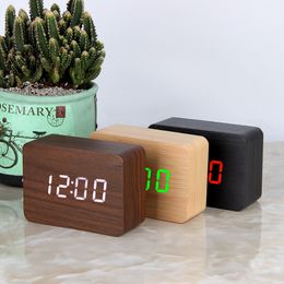 LED Wooden Clock Digital Alarm Clocks Desktop Table Clocks Electronic Voice Control Temperature Display Despertador Home Decor LJ200827