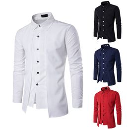 2020 Men Spring Autumn Long Sleeve Button Down Slit Fit Formal Business Dress Shirt White Black Red Blue C1210