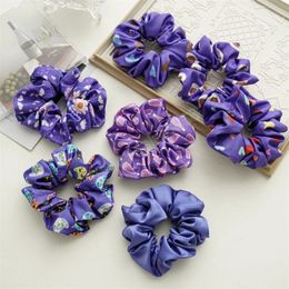 Purple Color Print Series Hair Rope Daisy Print Women Scrunchies Elastic Hair Bands Hair Ties Periwinkle Blue Ponytail Holder