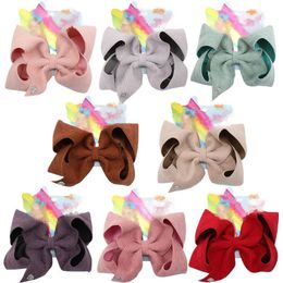 7'' bows baby Large HairBows for Girls Hair Clips Handmade Solid Corduroy Hair Pin Party Kids Hair Accessories 8 Colours M759