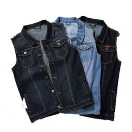 Plus Size 8XL 7XL 6XL Clothing Spring Denim Vests Men's Sleeveless Cowboy Jackets Male Vintage Casual Vest Jeans Man Waistcoat 210518