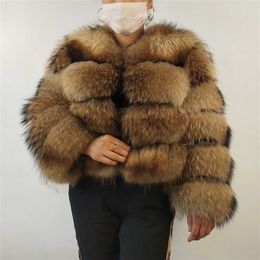 BEIZIRU Real Raccoon Silver Fur Coat Plus Size Clothes Natural Winter Women Round Neck Warm Thick Style Plus-Size 211220
