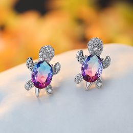 Cute Design White Gold Plated Colorful Gemstone Stud Earring Copper Turtle Earrings for Women Gift