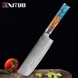 XITUO 7 Inch Nakiri Knife Japanese Damascus Carbon Steel Kitchen Knife Family Vegetable Knife Slicing Cleaver Very Sharp Knives