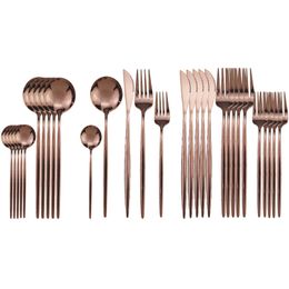 30Pcs Rose Cutlery Set 304 Stainless Steel Dinnerware Set Dinnerware Silverware Flatware Set Dinner Knife Fork Spoon Des Fork 201118