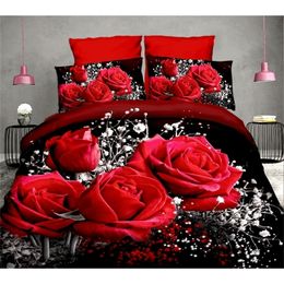 4pcs Cotton 3D Rose Bedding Sets High Quality Soft Duvet Cover Bedsheet Pillowcase Reactive Printe 50 Bedclothes Queen Bed Linen 201022