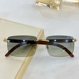 NEW STYLE C0228S Big-Rectangular Rimless Frame&Gradient Sunglasses UV400 for Unisex 59-17-140 with Wooden Leg for Prescription fullset case