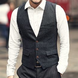 Mens Casual Tweed Suit Vest Three Button Waistcoats Vintage Formal Blazers Vest Men Gentleman Slim Fit Dress Suit Vest 201106