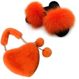 Ladies Summer Real Fox Fashion Sweet Plush Bags Luxury women Fur slides Brand Slippers Y200423