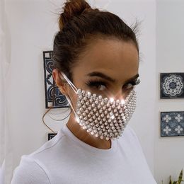 Shiny Rhinestone Pearl Face Mask Decorations for Women Bling Crystal Cover Face Jewelry Cosplay Decor Party Gift CCB3197